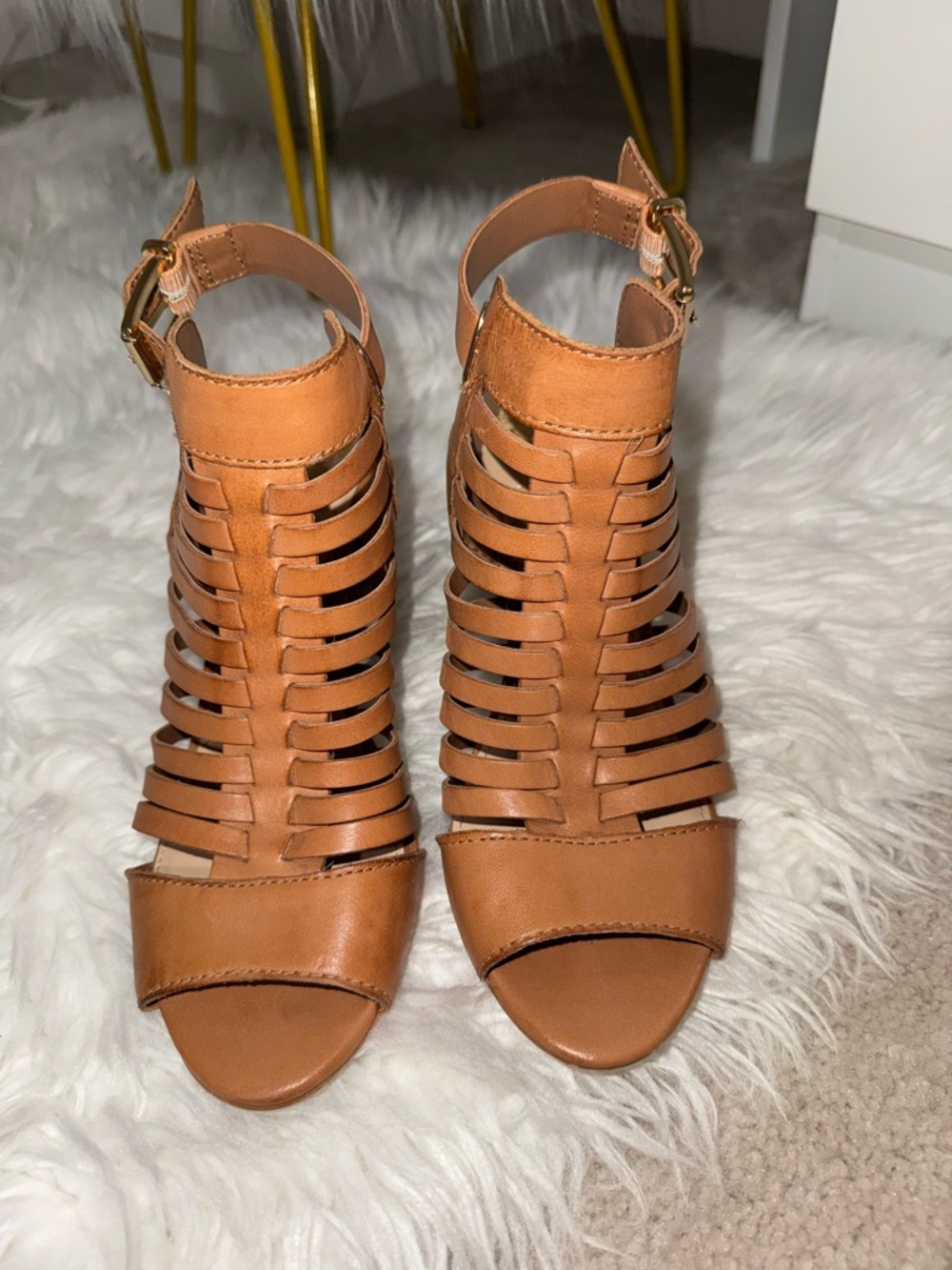 Vince Camuto Cognac Tan Strappy Cutout High Heel Sandals